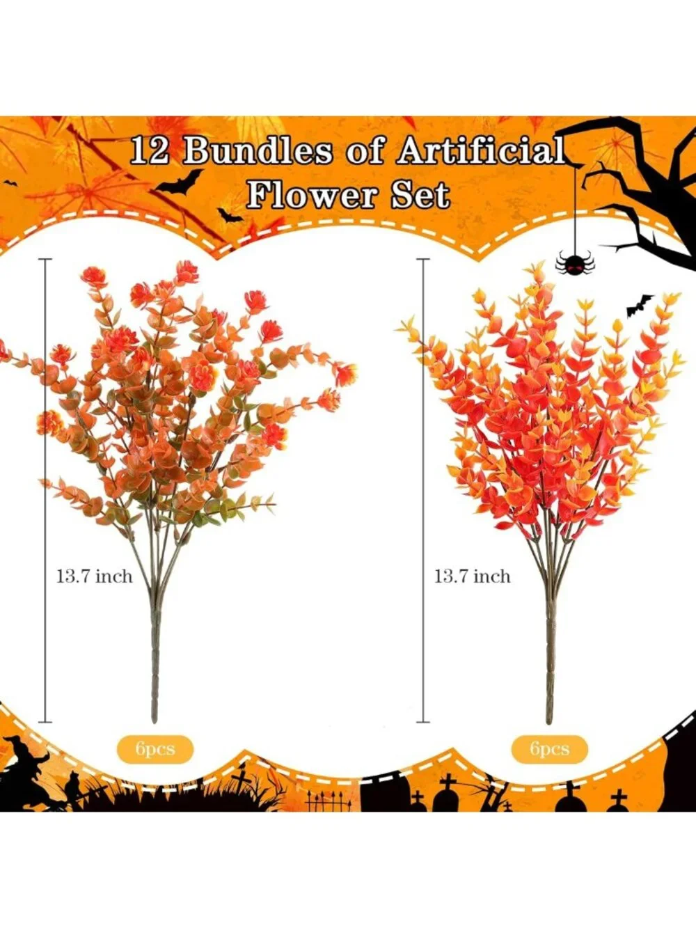 12 Bundles Faux Fall Flowers - No Fade Plastic Plants for Indoor/Outdoor Decor